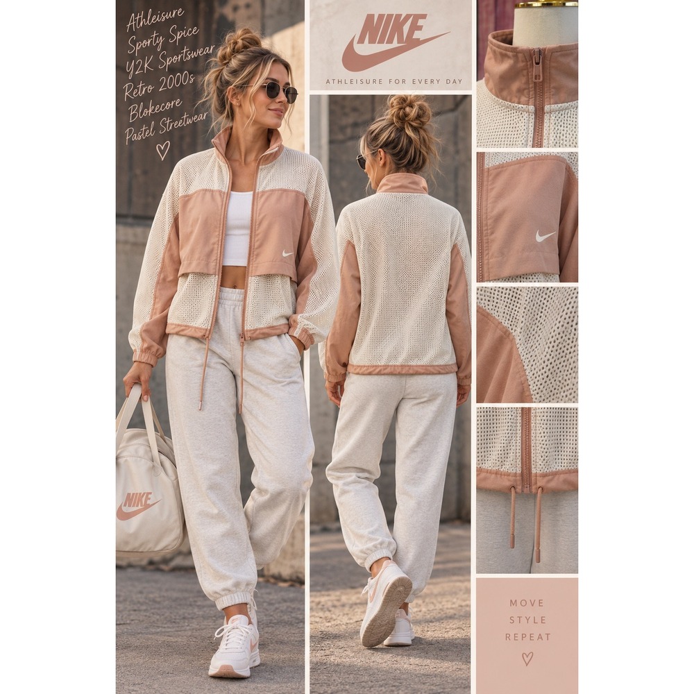 Nike Sportswear Women's Mesh Full-Zip Panel Jacket Rose Gold Ivory M Athleisure